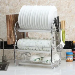 Stainless Steel 3-Tier Dish Drainer Rack for Space-Saving Kitchen Storage