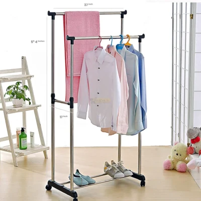 Stainless Steel Double Pole Clothes Hanger for Stylish Organization % Stainless Steel Double Pole Clothes Hanger for Stylish Organization