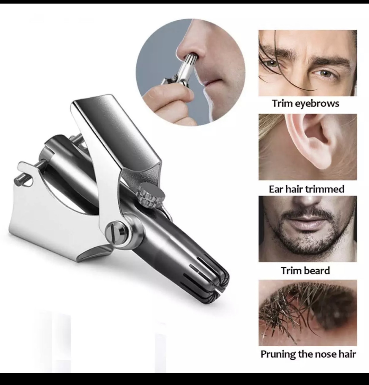 Stainless Steel Manual Nose Hair Trimmer - Portable & Washable Grooming Tool % Stainless Steel Manual Nose Hair Trimmer - Portable & Washable Grooming Tool
