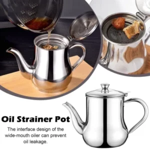 Stainless Steel Oil Strainer Jug - Large 410ml Capacity Cooking Pot