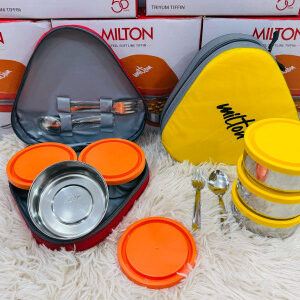 Stainless Steel Tiffin Set with 3 Containers, Jacket, Spoon & Fork - Orange