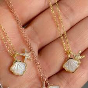 Starfish Pendant Necklace with Pearl Shell Accents - Elegant Ocean-Inspired Jewelry