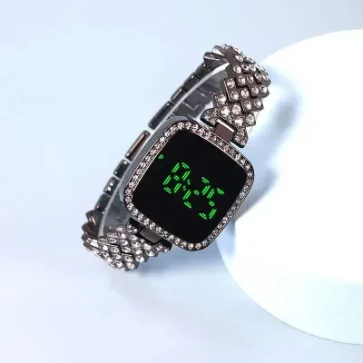 Stylish Black LED Diamond Touch Screen Watch with Steel Chain Bracelet for Women % Stylish Black LED Diamond Touch Screen Watch with Steel Chain Bracelet for Women
