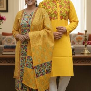 Stylish Block Print Three-Piece Set for Effortless Elegance