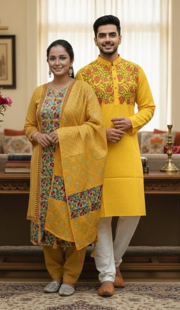 Stylish Block Print Three-Piece Set for Effortless Elegance % Stylish Block Print Three-Piece Set for Effortless Elegance