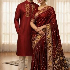 Stylish Couple Traditional Sharee Panjabi Set with Blouse Piece