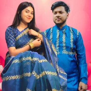 Stylish Couple's Sharee and Panjabi Set with Blouse Piece for Perfect Coordination