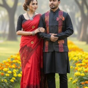 Stylish Couple's Sharee and Panjabi Set with Koti for Elegant Occasions