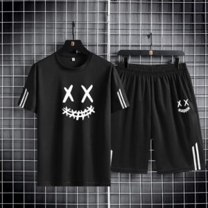 Stylish Mash Print T-Shirt and Shorts Set for Trendy Casual Wear
