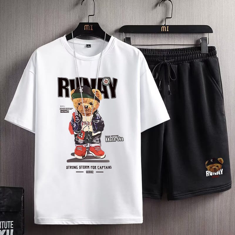 Stylish Mash Print T-Shirt and Shorts Set for Trendy Casual Wear % Stylish Mash Print T-Shirt and Shorts Set for Trendy Casual Wear