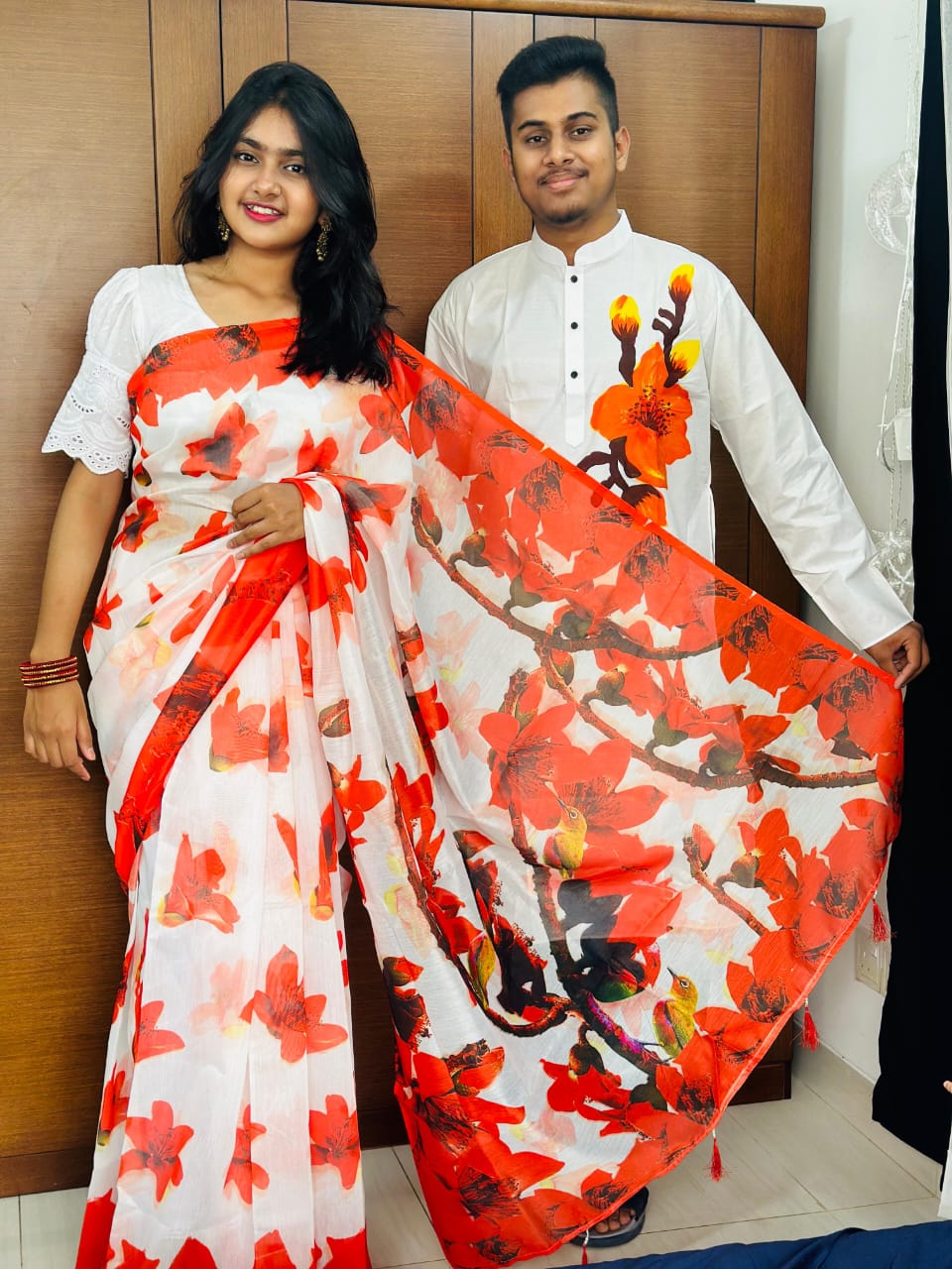 Stylish Panjabi Couple Set with Blouse Piece – Perfect for Festive Occasions % Stylish Panjabi Couple Set with Blouse Piece – Perfect for Festive Occasions