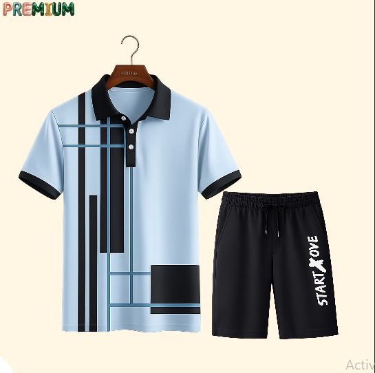 Stylish Polo T-Shirt and Half Pant Set for Casual Summer Outfits % Stylish Polo Shirt and Half Pant Set for Casual Summer Outfits
