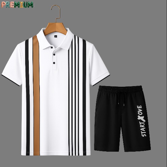 Stylish Polo T-Shirt and Half Pant Set for Casual Summer Outfits % Stylish Polo Shirt and Half Pant Set for Casual Summer Outfits