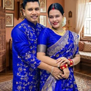 Stylish Sharee and Panjabi Couple Set with Coordinating Blouse Piece