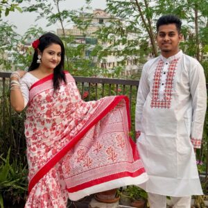 Traditional Couple's Ethnic Wear - Elegant Sharee and Panjabi Set