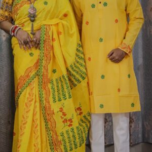 Traditional Couple's Sharee and Panjabi Set – Elegant Ethnic Attire for Special Occasions
