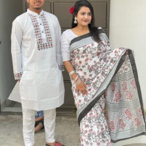 Traditional Couple's Sharee and Panjabi Set for Elegant Occasions
