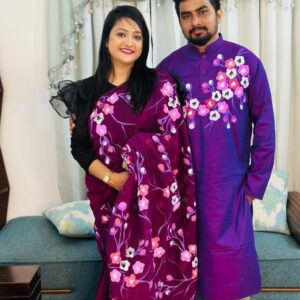 Traditional Hand-Printed Panjabi Couple Set - Elegant Ethnic Wear