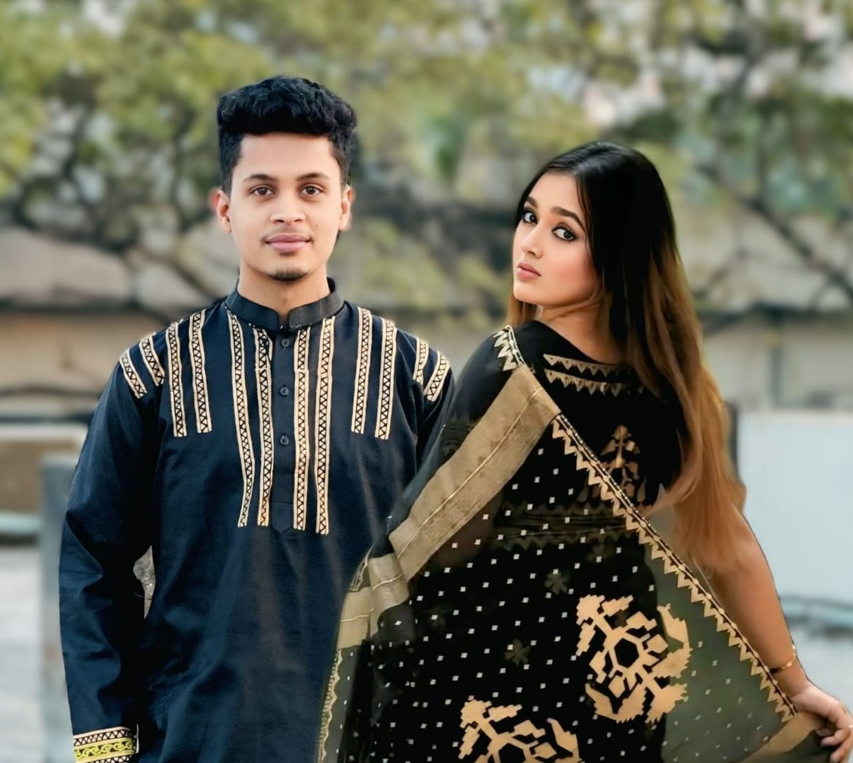 Traditional Panjabi Couple Set: Elegant Sharee and Attire for Perfect Pairing % Traditional Panjabi Couple Set: Elegant Sharee and Attire for Perfect Pairing