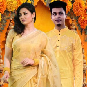 Traditional Sharee and Panjabi Couple Set – Elegant Ethnic Wear for Him and Her