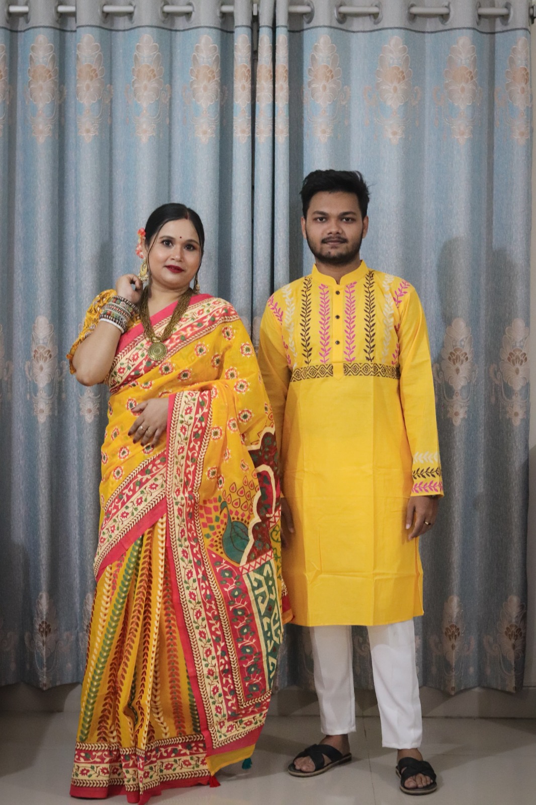 Traditional Sharee and Panjabi Couple Set – Elegant Ethnic Wear for Special Occasions % Traditional Sharee and Panjabi Couple Set – Elegant Ethnic Wear for Special Occasions