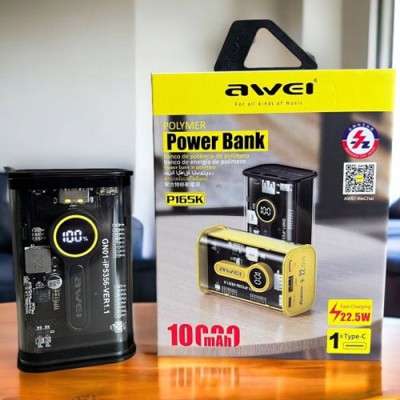 Transparent 10000mAh Power Bank with 22.5W Fast Charging by Awei % Transparent 10000mAh Power Bank with 22.5W Fast Charging by Awei