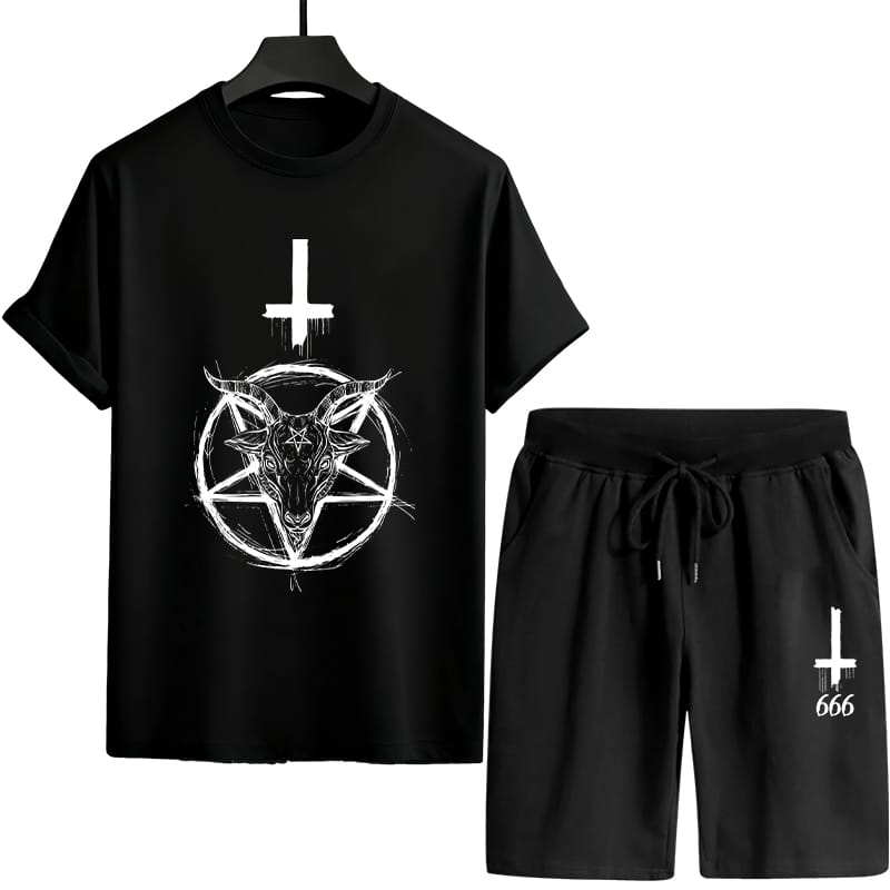 Trendy Mash Print T-Shirt and Shorts Set for Casual Comfort % Trendy Mash Print T-Shirt and Shorts Set for Casual Comfort