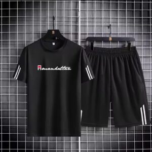 Trendy Mash Print T-Shirt and Shorts Set for Stylish Casual Wear