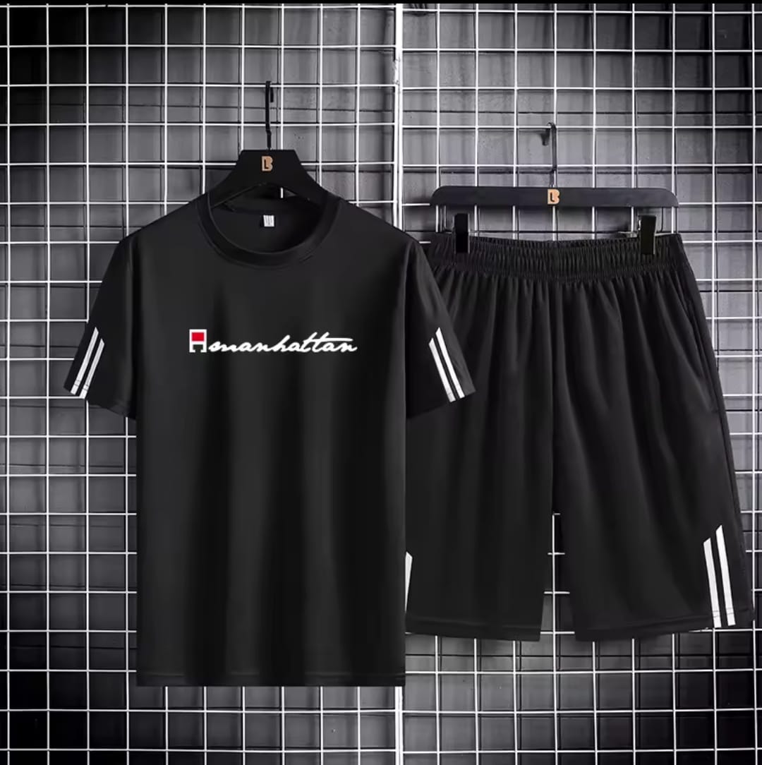Trendy Mash Print T-Shirt and Shorts Set for Stylish Casual Wear % Trendy Mash Print T-Shirt and Shorts Set for Stylish Casual Wear