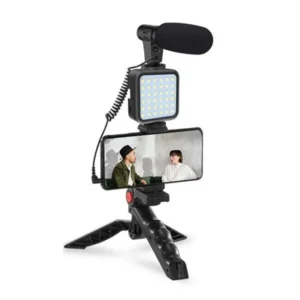 Video Vlogger Kit with Microphone, LED Light & Mini Tripod for Creators