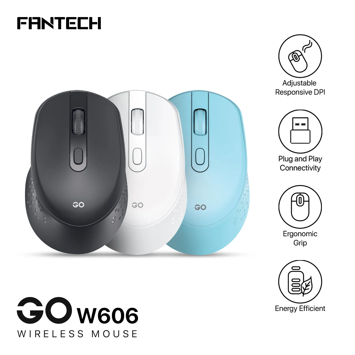 Wireless Black Fantech Go W606 Mouse - Ergonomic Design for Comfort % Wireless Black Fantech Go W606 Mouse - Ergonomic Design for Comfort