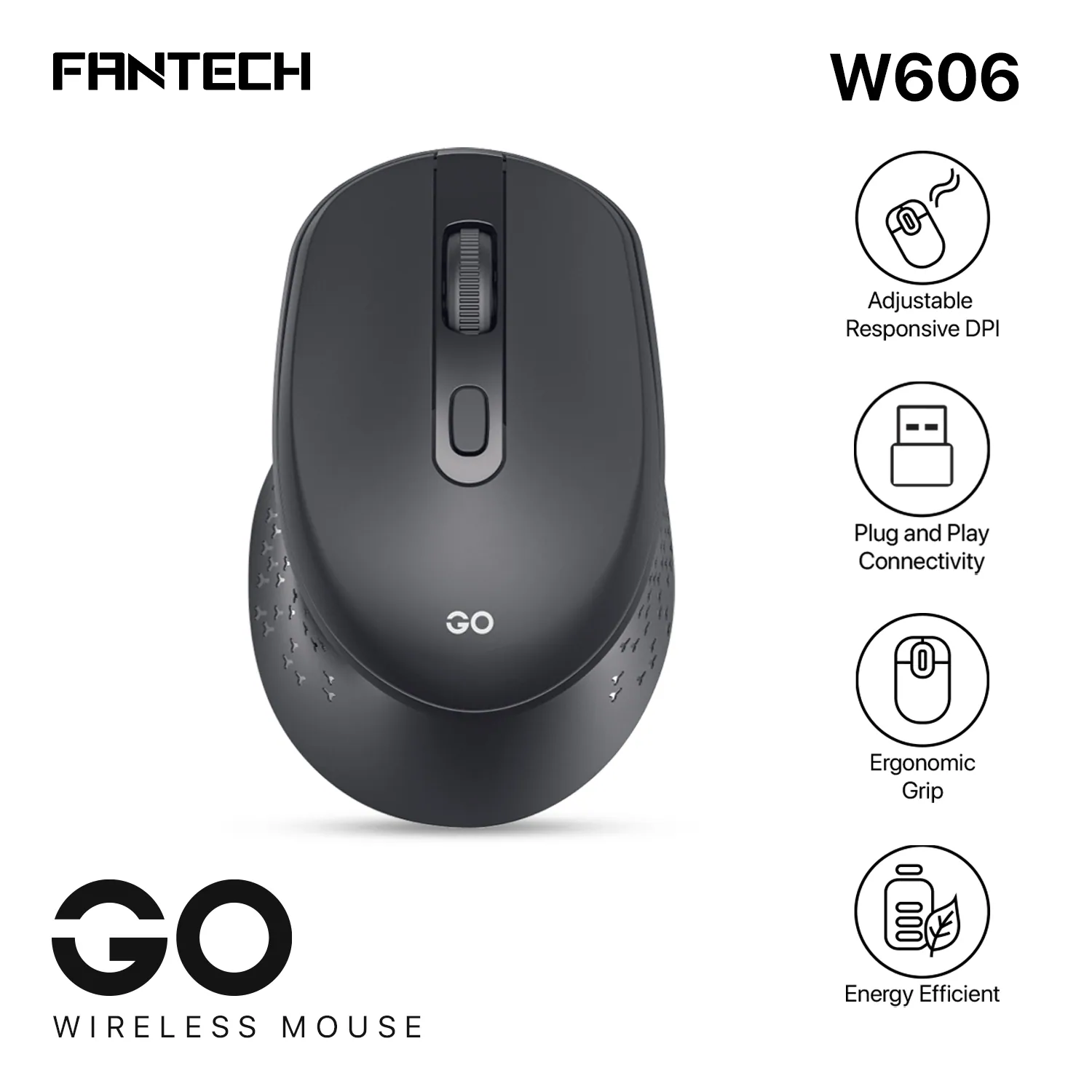 Wireless Black Fantech Go W606 Mouse - Ergonomic Design for Comfort % Wireless Black Fantech Go W606 Mouse - Ergonomic Design for Comfort