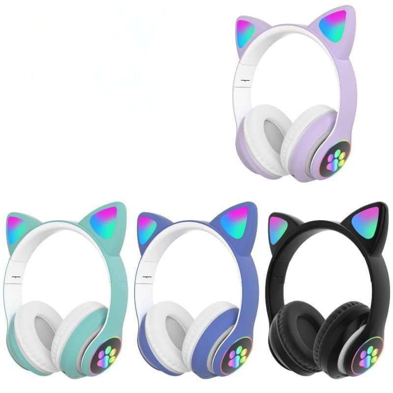Wireless Cat Ear Headphones with Microphone - Stylish LED Design % Wireless Cat Ear Headphones with Microphone - Stylish LED Design