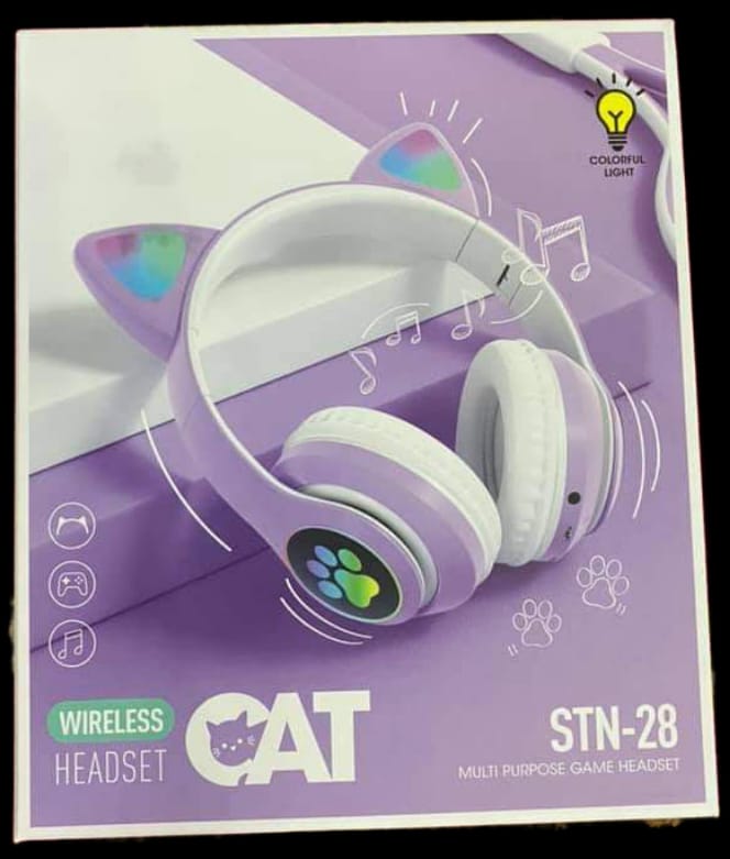 Wireless Cat Ear Headphones with Microphone - Stylish LED Design % Wireless Cat Ear Headphones with Microphone - Stylish LED Design