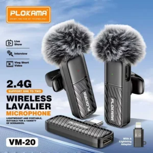 Wireless Lavalier Microphone for iPhone & Android - PLOKAMA VM20 Dual System