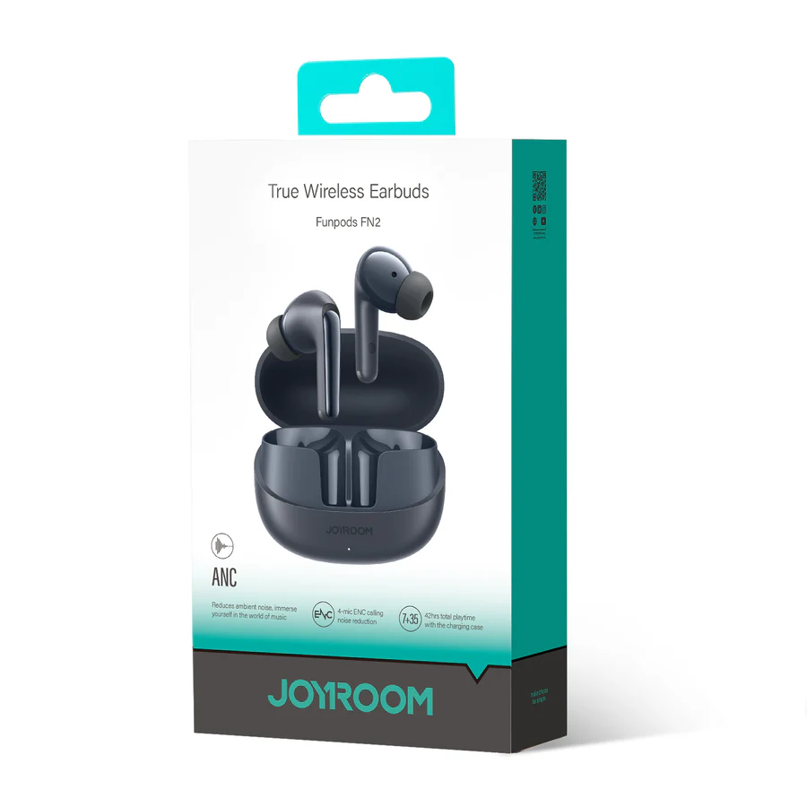 Wireless Noise-Canceling Earbuds by Joyroom - Sleek Black Design % Wireless Noise-Canceling Earbuds by Joyroom - Sleek Black Design