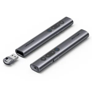 Wireless Presentation Clicker with Red Laser Pointer - Sleek Gray Design
